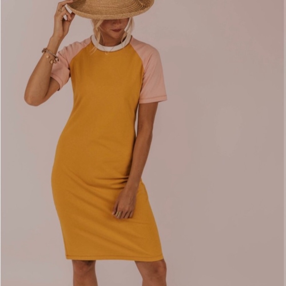 Yellow Color Block Roolee T-Shirt Dress Size Small